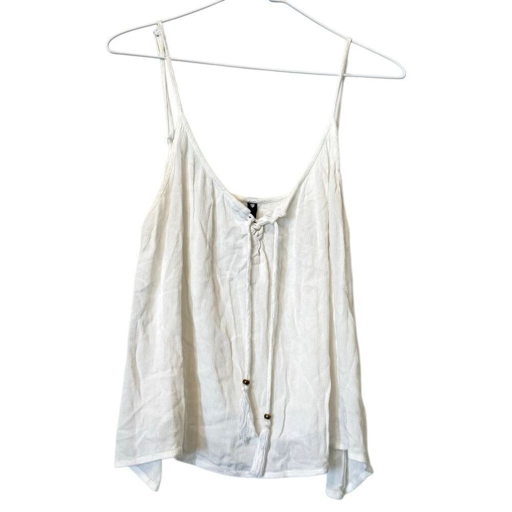 Influence Spaghetti Strap Tie Tassel Viscose White Swing Cami Tank Size 14